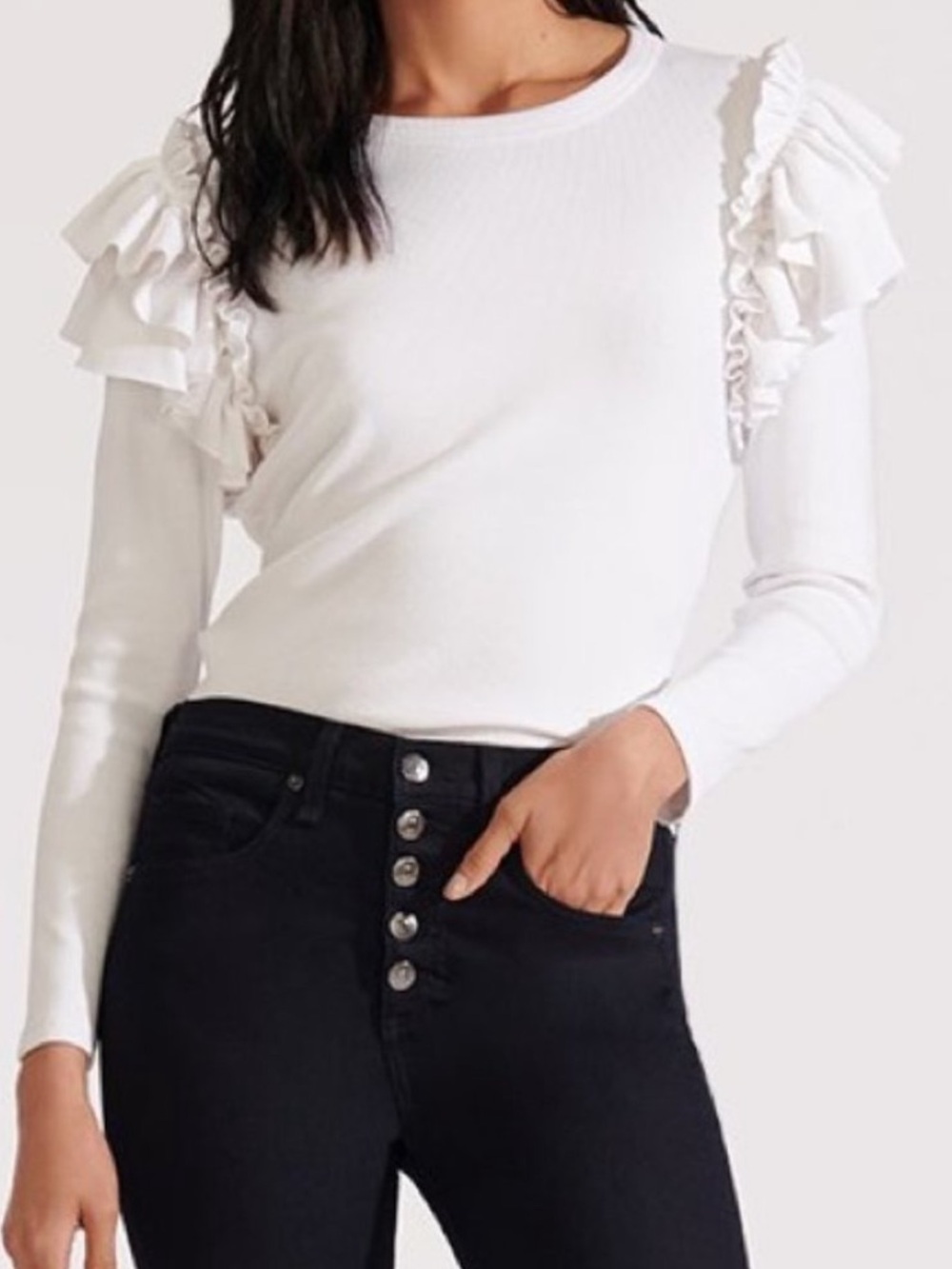 Veronica Beard White Segrist Ruffled Top Size M